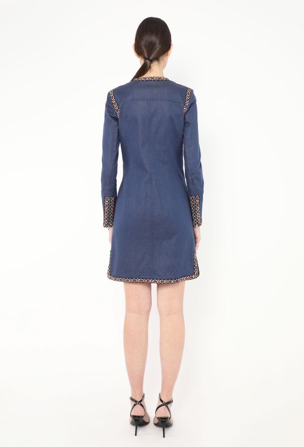 Chanel F/W 2004 Embroidered Trim Denim Dress - 5