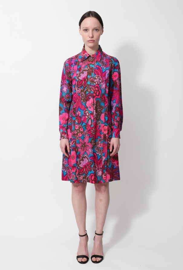 Saint Laurent 1972 Wool Floral Pleated Dress - 1