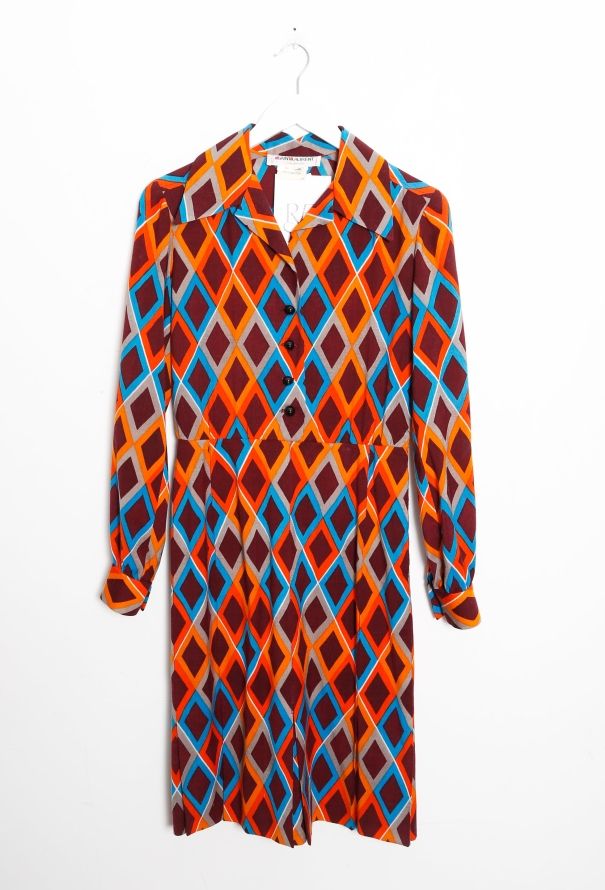 Saint Laurent 70s Diamond Print Wool Day Dress - 7