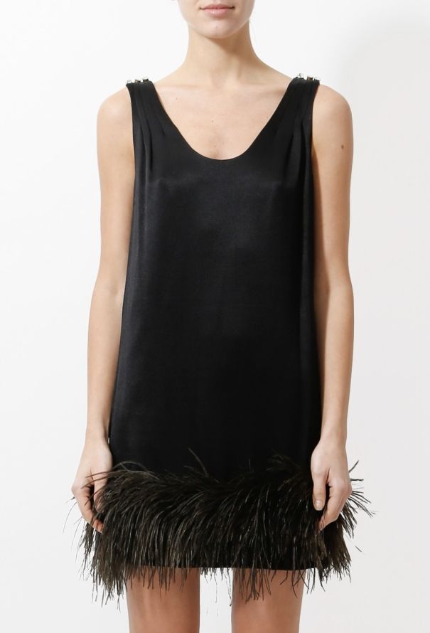 Satin Feather Trim Jacket and Dress Ensemble - 2