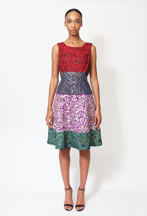 Oscar De La Renta F/W 2014 Embroidered Colorblock Dress - 1