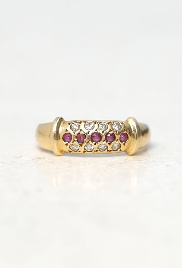 Vintage Fine Jewelry 18k Gold, Diamond & Ruby Band Ring Set - 4