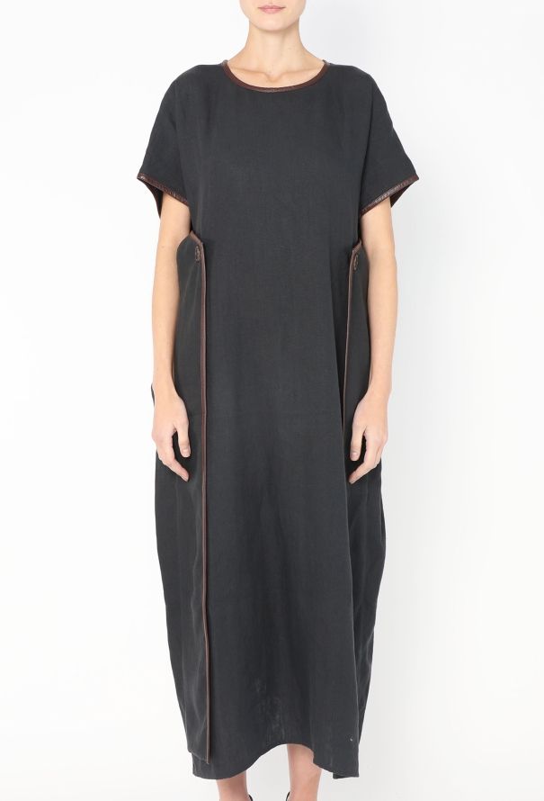 Céline S/S 2018 Leather Trim Linen Kaftan - 4