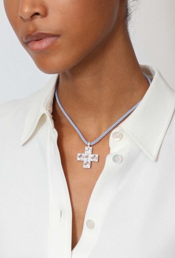 Modern Fine Jewelry Mathon 18K Gold, Moonstone and Diamond Cross Necklace - 1
