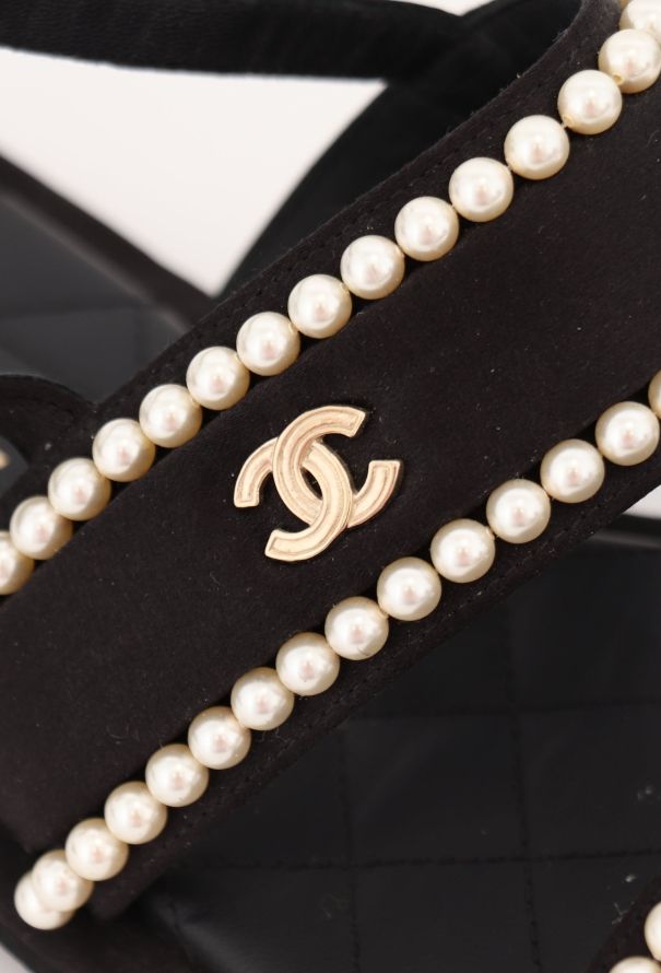 Chanel 2022 Embellished Satin 'CC' Sandals - 6