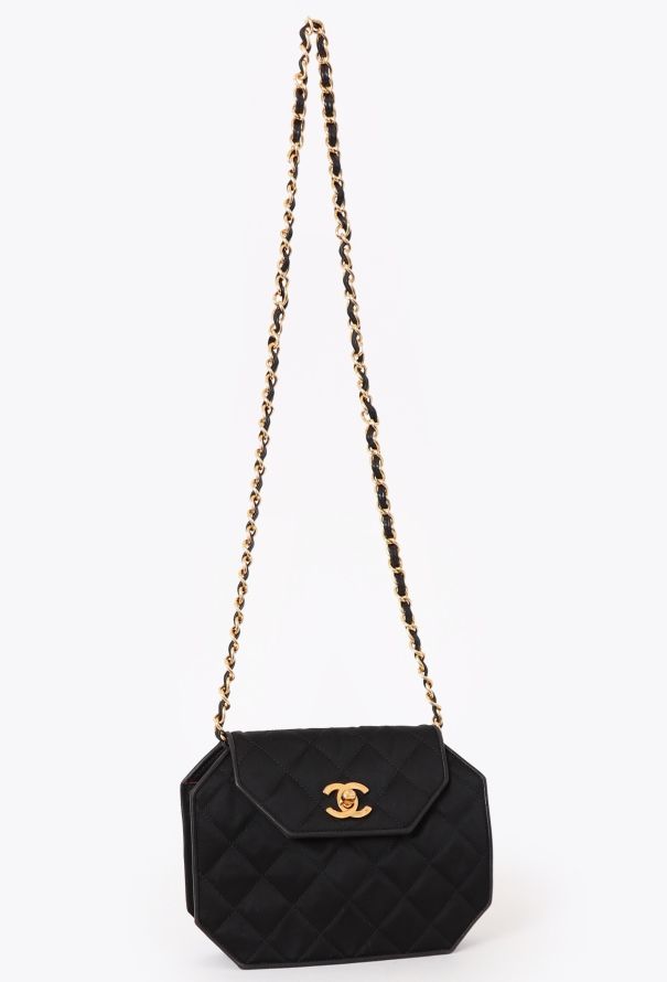 Chanel '90s Black Satin Octagon Classic Chain Bag - 2