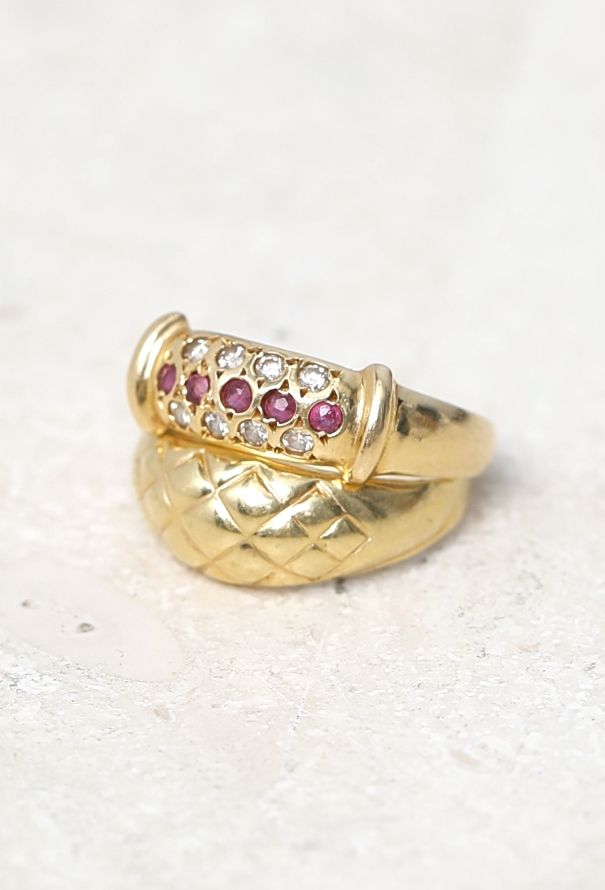 Vintage Fine Jewelry 18k Gold, Diamond & Ruby Band Ring Set - 3