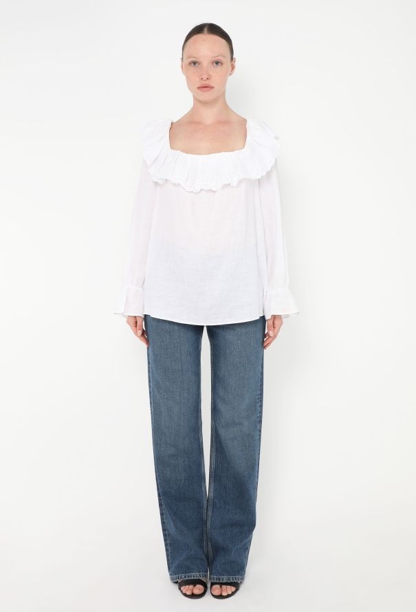 Céline S/S 2020 Ruffled Linen Blouse - 4