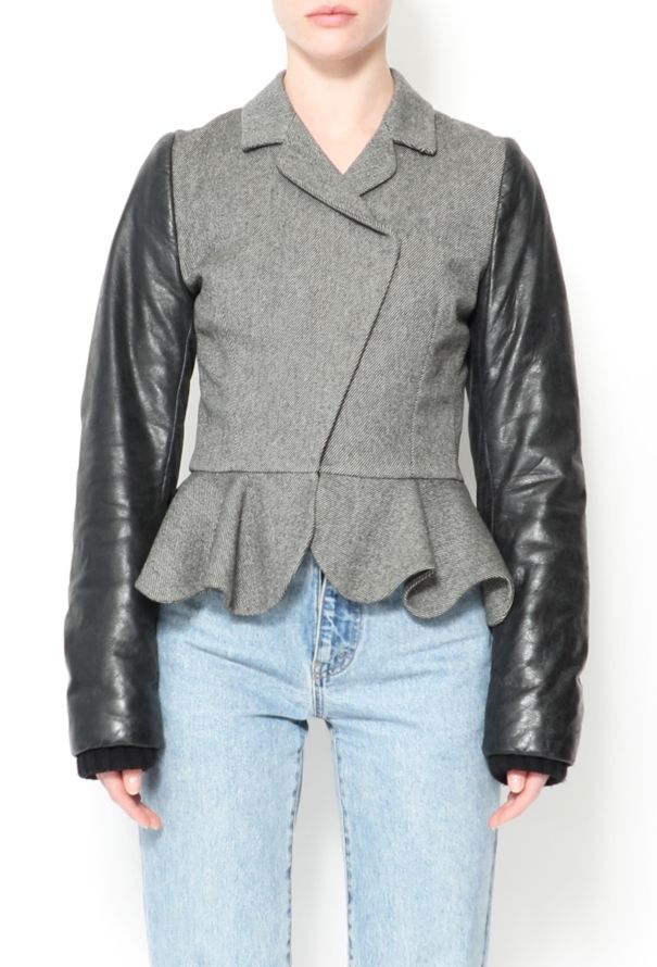 Balenciaga F/W 2002 Wool Leather Peplum Jacket - 4