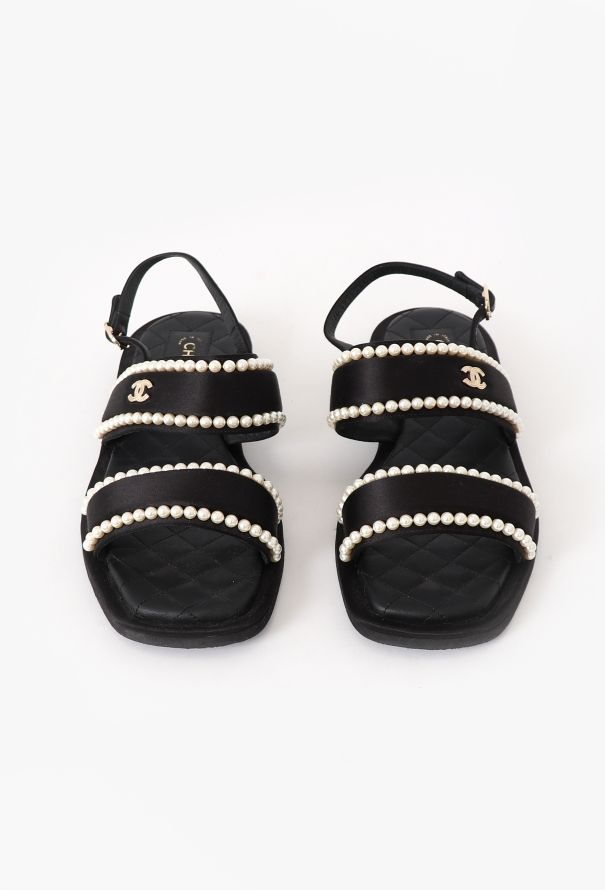 Chanel 2022 Embellished Satin 'CC' Sandals - 2