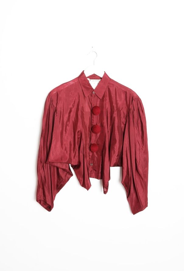 Comme des Garçons RARE 1988 Burgundy Pom Pom Silk Blouse - 8