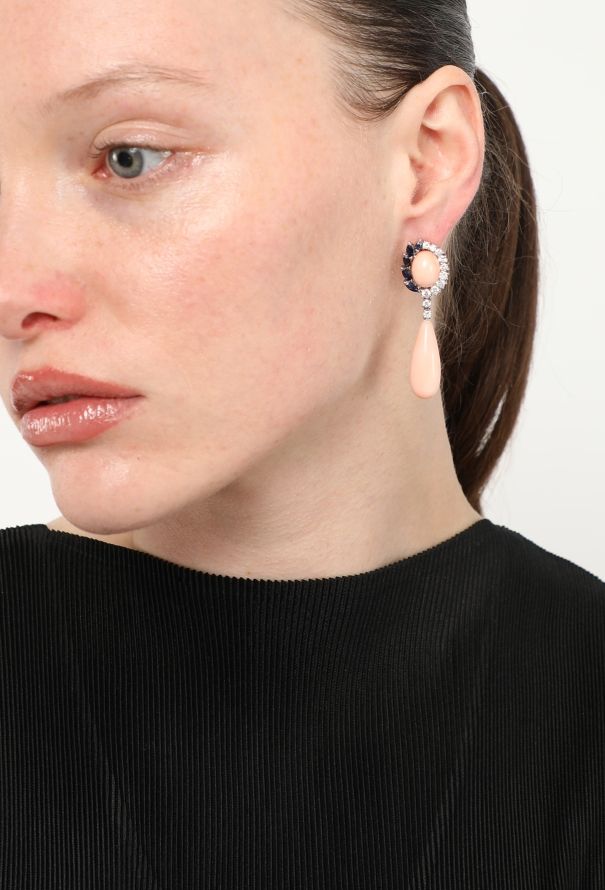 Vintage Fine Jewelry 18k White Gold, 1.50 Carats Diamond & Coral Earrings - 4