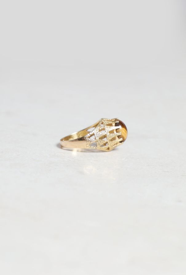 Vintage Fine Jewelry 18k Yellow Gold and Tiger's Eye Ring - 5