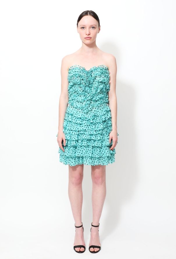 Saint Laurent Ruffled Polka Dot Chiffon Dress - 1