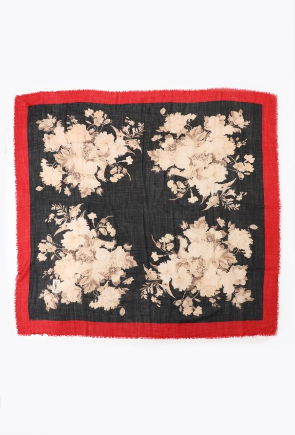 Saint Laurent Vintage Fringed Floral Scarf - 3