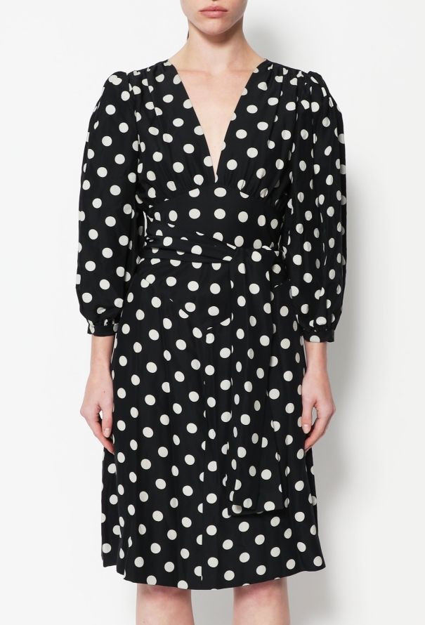 Saint Laurent 70s Polka Dot Belted Silk Dress - 3
