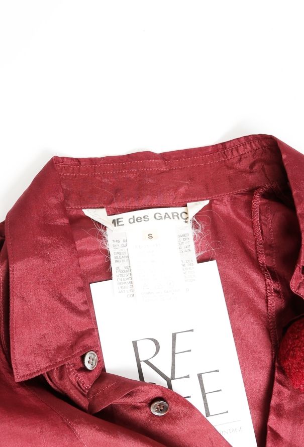 Comme des Garçons RARE 1988 Burgundy Pom Pom Silk Blouse - 4