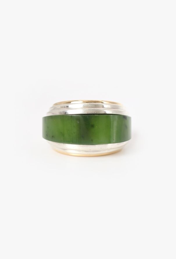 Vintage Fine Jewelry Puiforcat 18k Yellow Gold, Silver & Jade Ring - 1