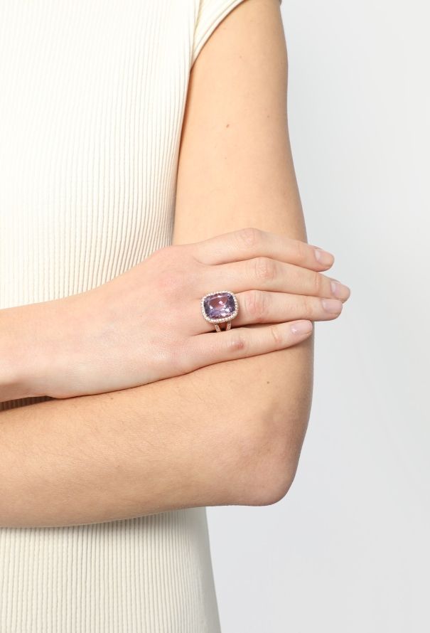 Vintage Fine Jewelry 18k Rose Gold, Diamond & Amethyst Ring - 4