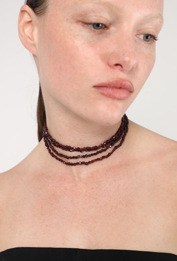 Vintage Fine Jewelry 18k Yellow Gold & Almandine Choker Necklace - 4