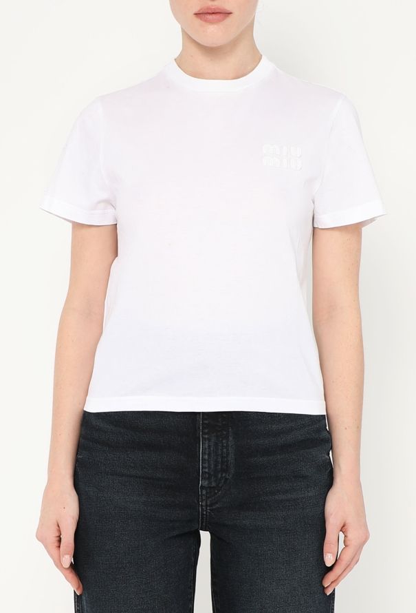 Miu Miu 2023 Cropped Emblem T-Shirt - 1