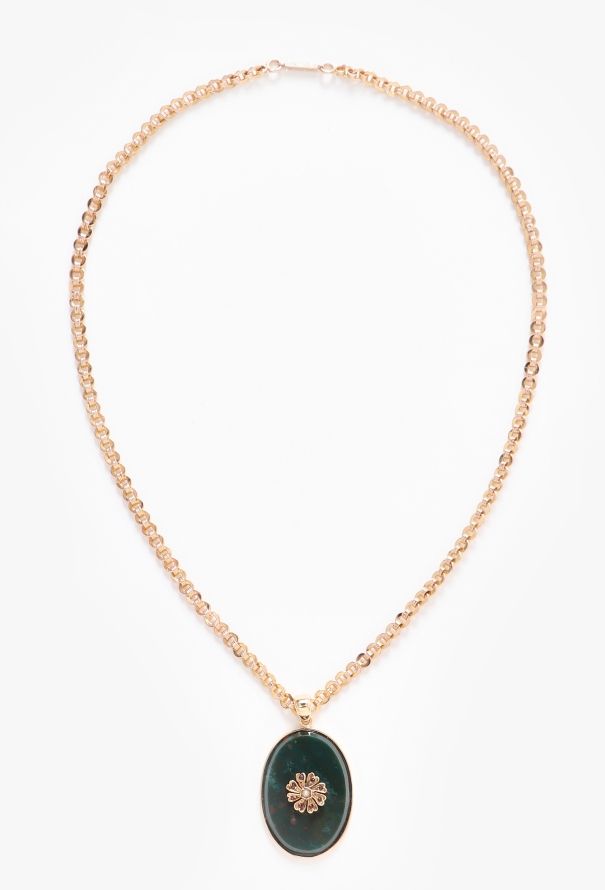 Vintage Fine Jewelry Antique 18k Yellow Gold & Jaspe Sanguin Floral Necklace - 1