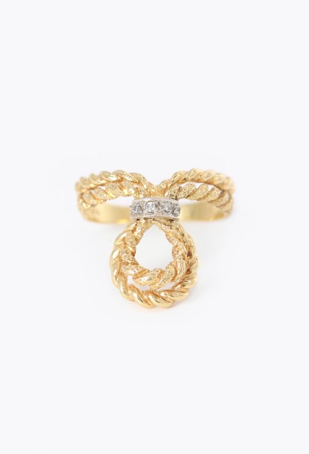 Vintage Fine Jewelry 18k Yellow Gold, Platinum & Diamond Twisted Ring - 1