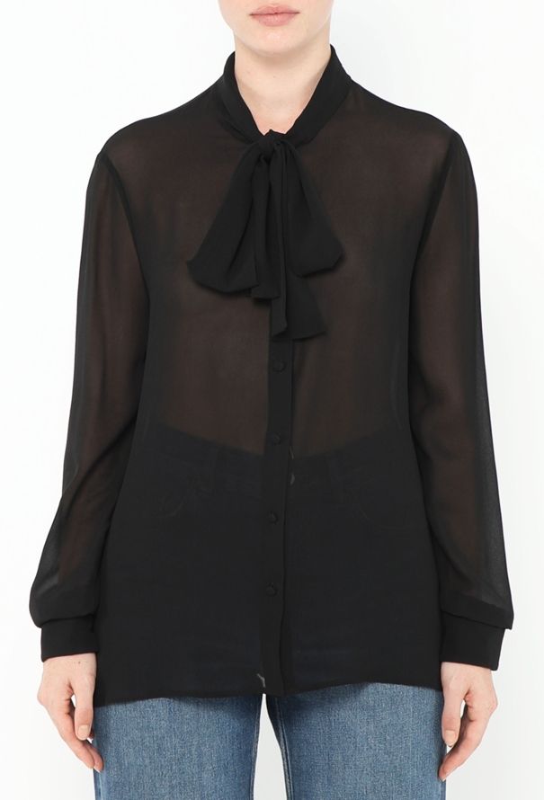 Saint Laurent 2016 Silk Lavallière Blouse Black - 1