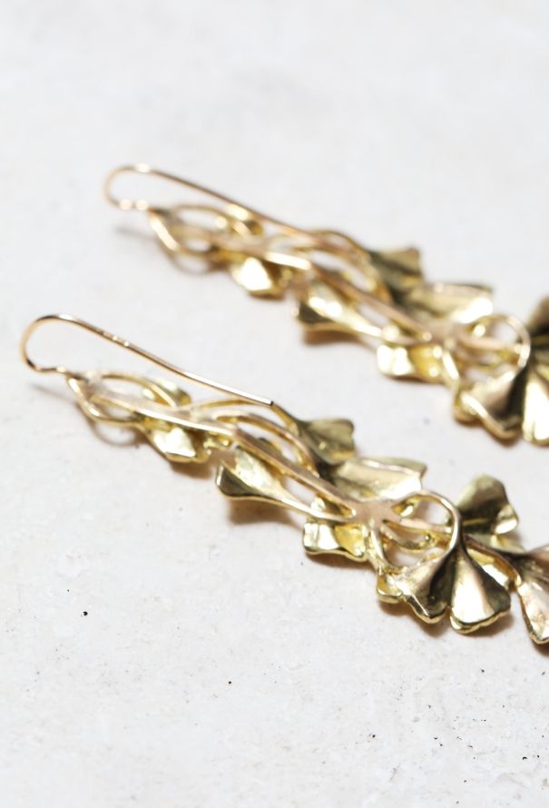 Vintage Fine Jewelry 18k Yellow Gold Ginkgo Leaf Earrings - 4