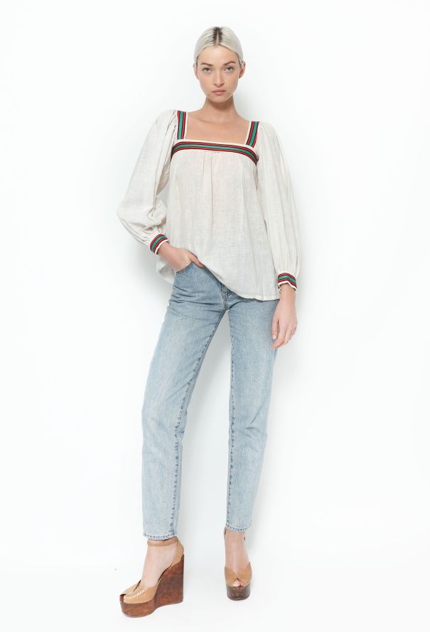 Saint Laurent 1977 Cotton Striped Trim Top - 3