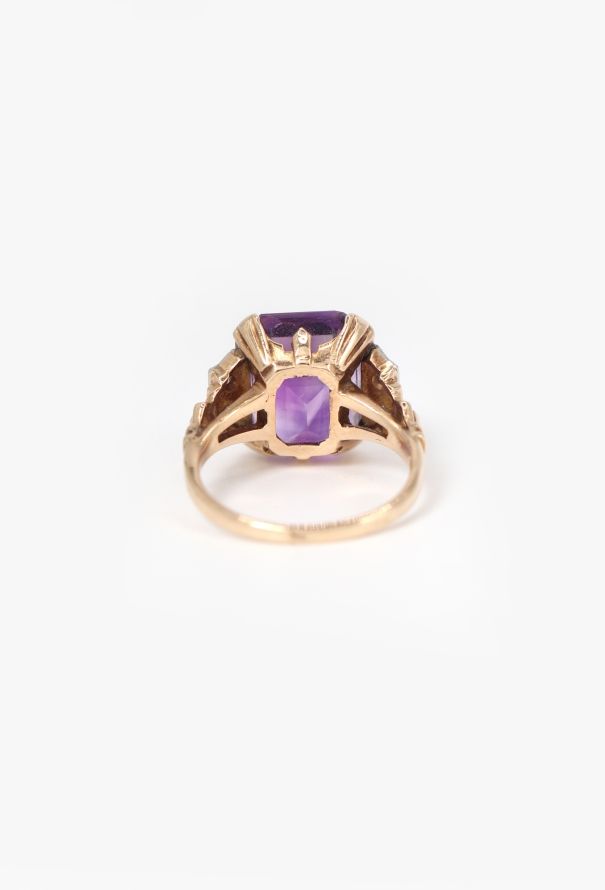 Vintage Fine Jewelry 14k Yellow Gold, Diamond & Amethyst Ring - 5