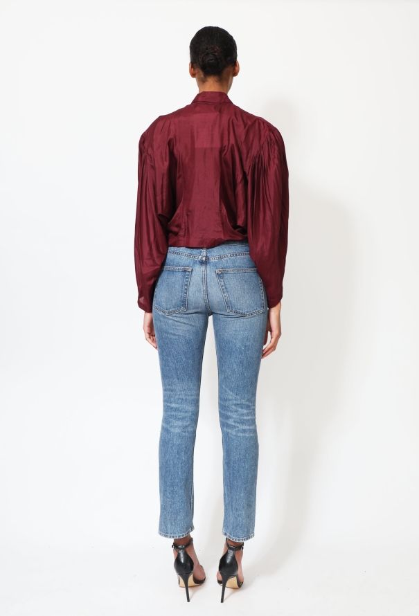 Comme des Garçons RARE 1988 Burgundy Pom Pom Silk Blouse - 3