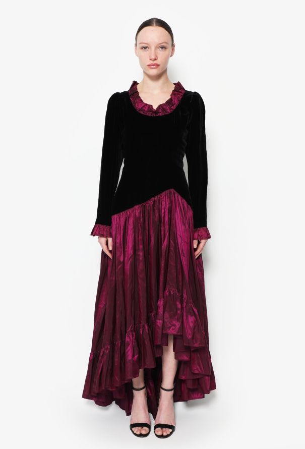 Saint Laurent Late '70s Velvet Taffeta Dress - 1