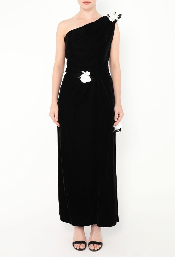 Saint Laurent 1993 Velvet One-Shoulder Gown - 3