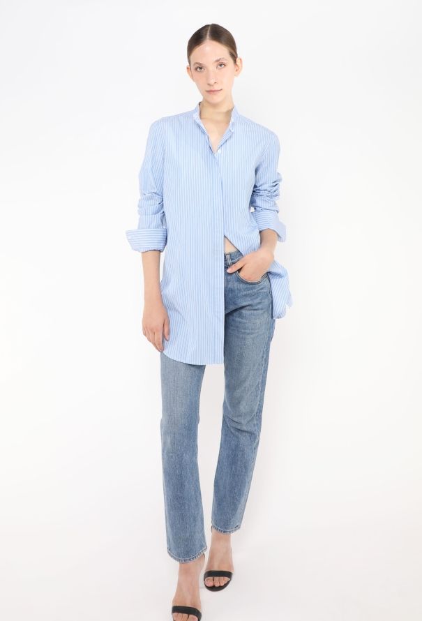Céline Pinstripe Cotton Tunic Shirt - 2