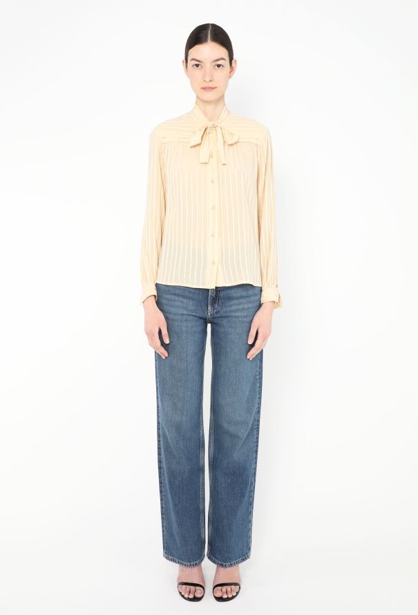 Céline Vintage Striped Silk Lavallière Blouse - 3