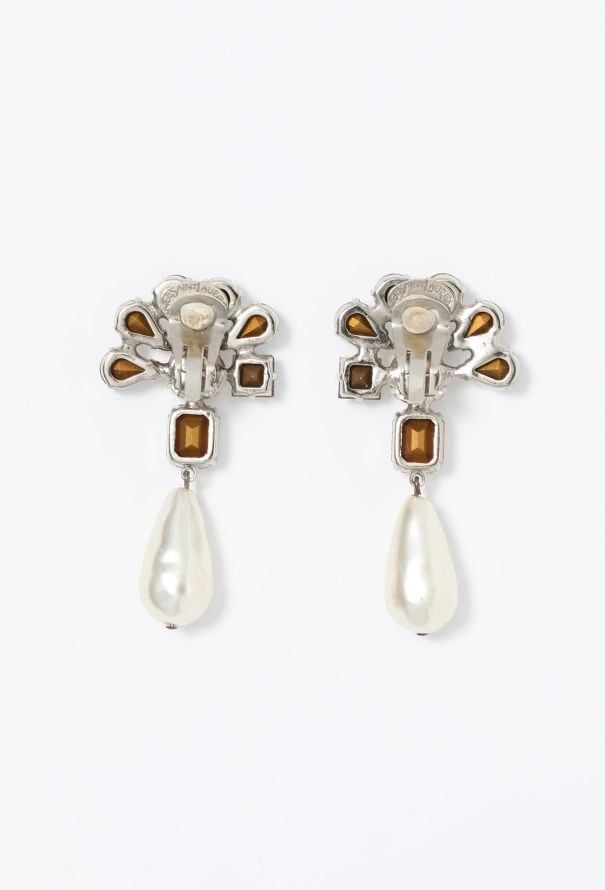 Saint Laurent Early '90s Strass & Pearl Clip Earrings - 3