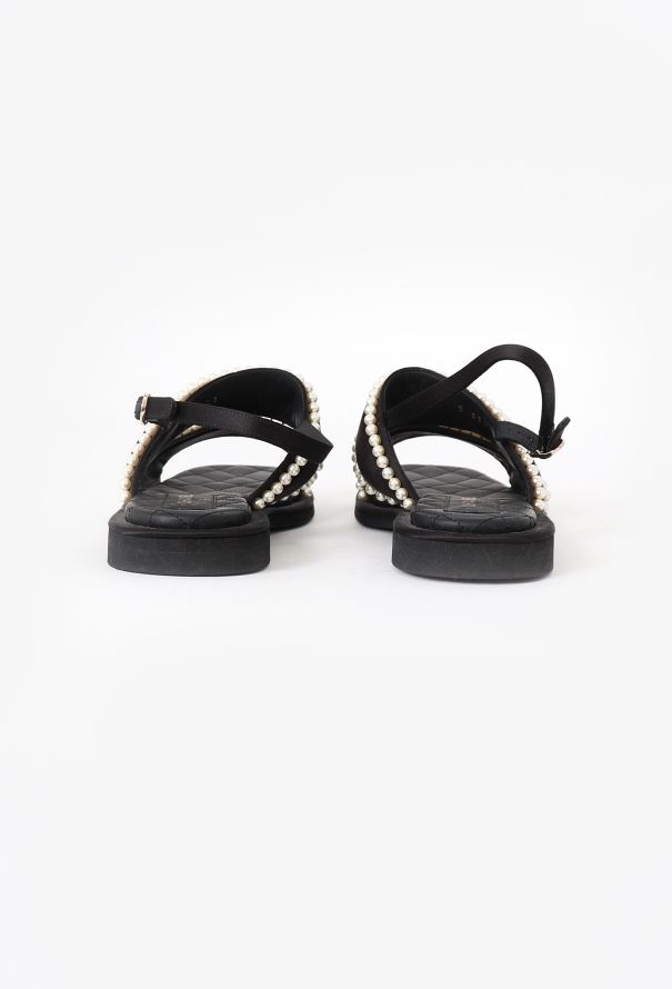 Chanel 2022 Embellished Satin 'CC' Sandals - 4