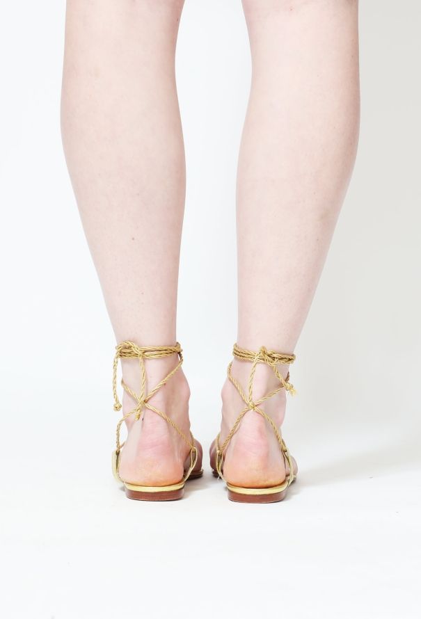 Manolo Blahnik Metallic Lace-Up Sandals - 7