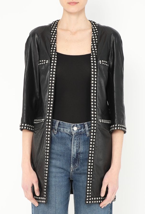 Chanel '90s Lamé Tweed Leather Jacket - 1
