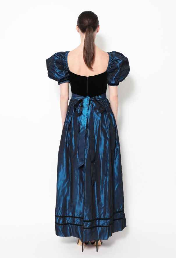 Laura Ashley '80s Velvet Taffeta Dress - 5