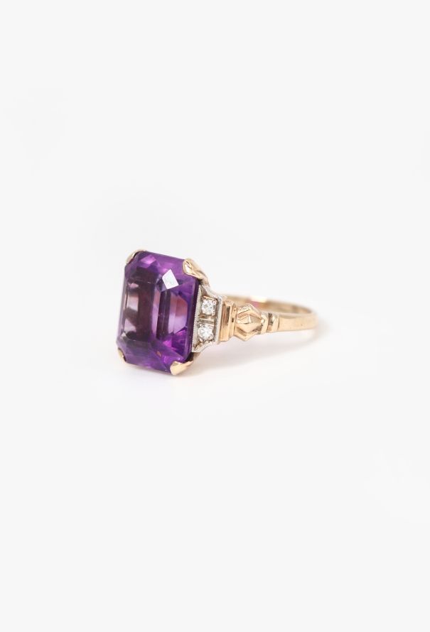 Vintage Fine Jewelry 14k Yellow Gold, Diamond & Amethyst Ring - 3