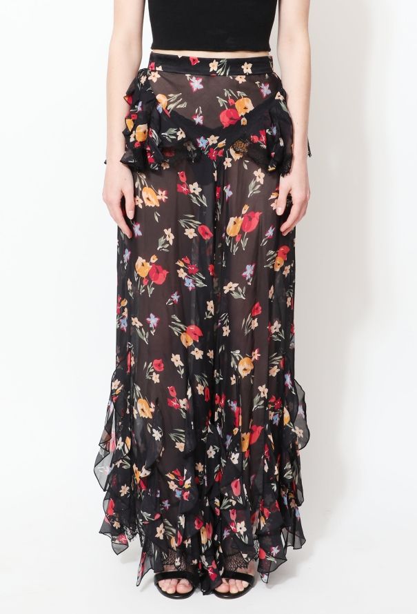 Rodarte S/S 2018 Ruffled Floral Silk Pants - 5