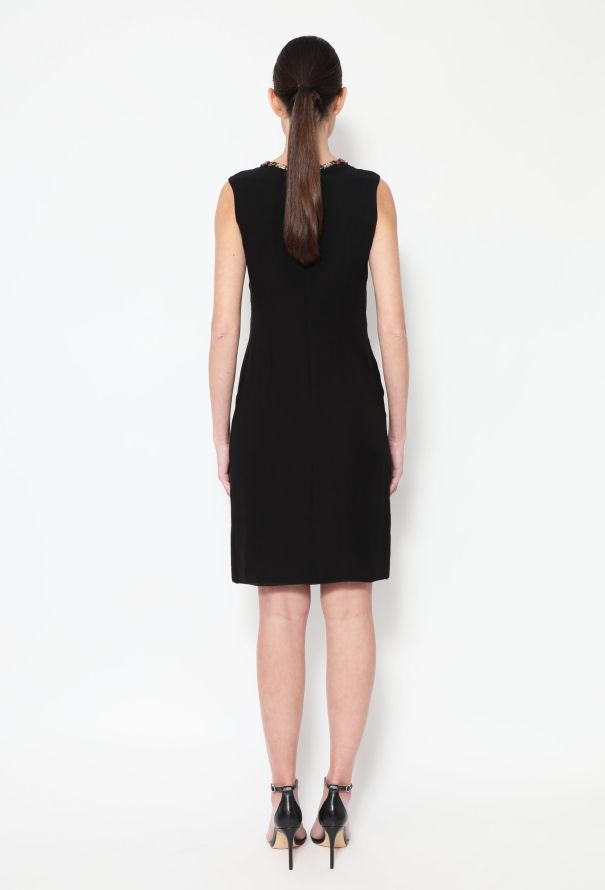 Chanel Pleated Silk Jewel Trim Dress - 4