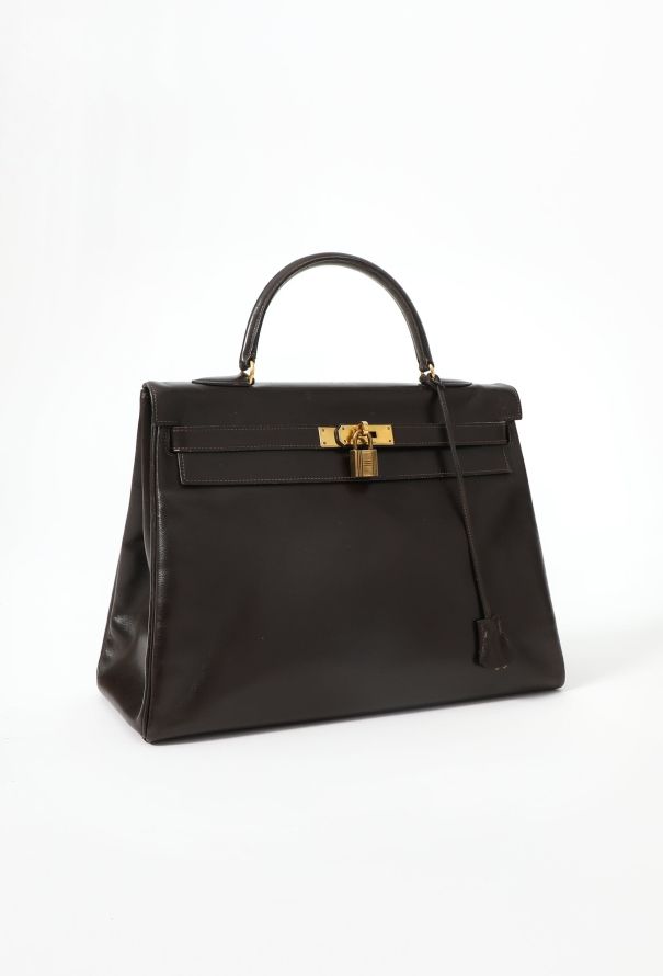 Hermès '70s Brown Box Kelly Retourné 35 - 3