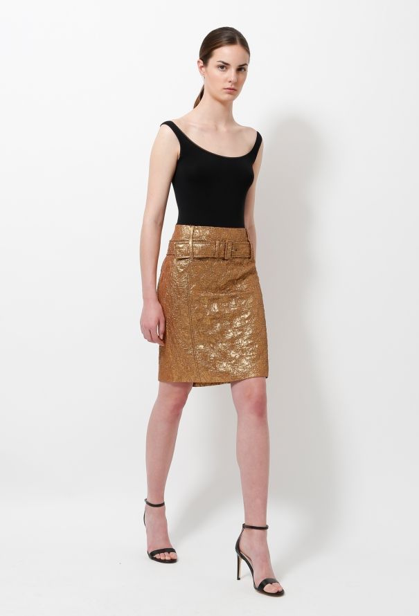 Prada S/S 2002 Gold Brocade Skirt - 3
