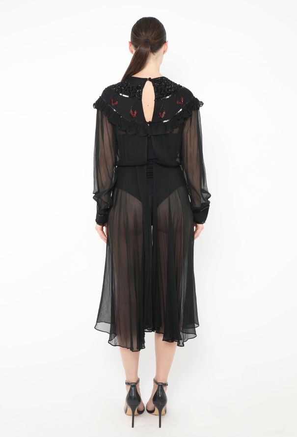 '70s Embroidered Chiffon Dress - 4