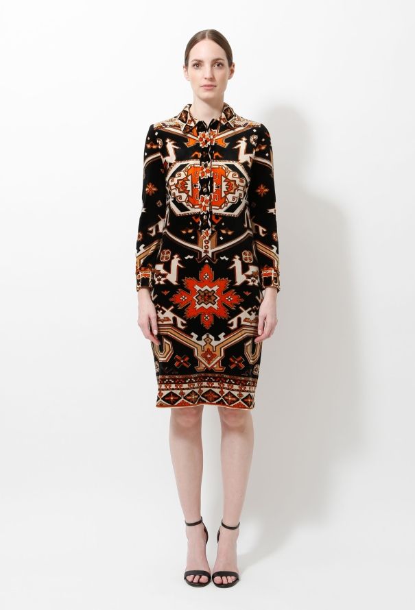 Exquisite Vintage Leonard '60s Graphic Velvet Shirt Dress - 3