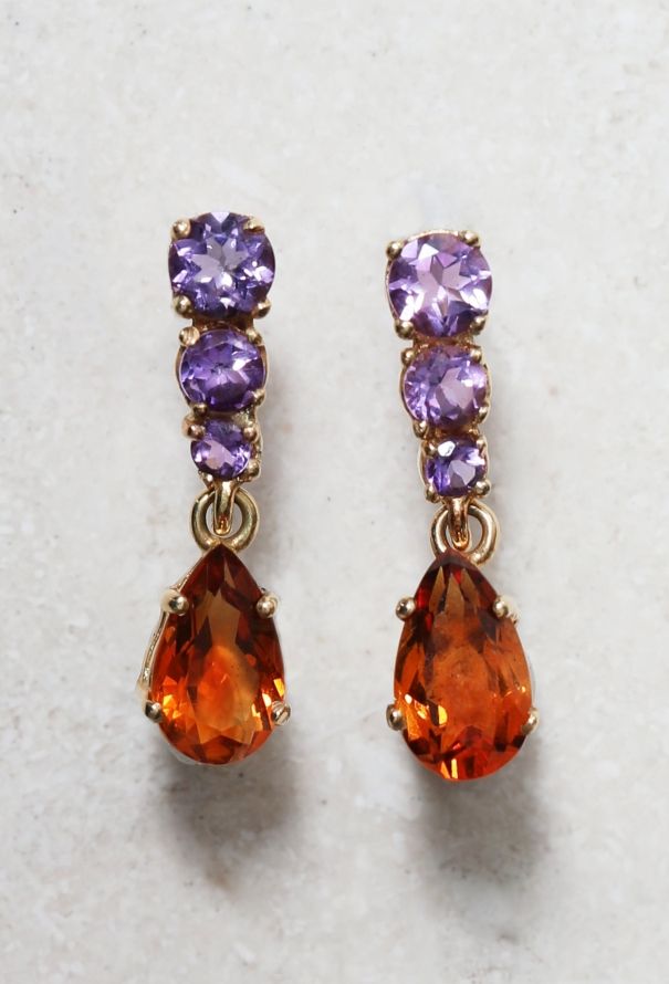Vintage Fine Jewelry 18k Gold, Amethyst & Citrine Earrings - 1