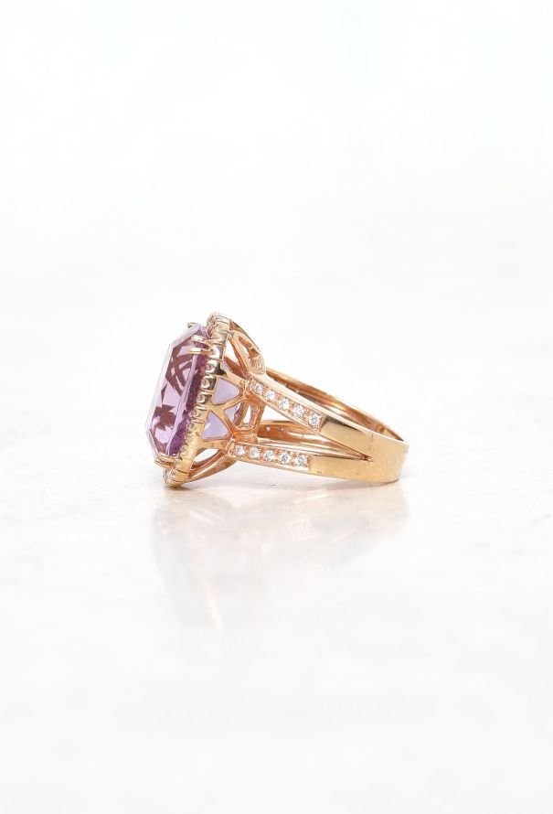 Vintage Fine Jewelry 18k Rose Gold, Diamond & Amethyst Ring - 5